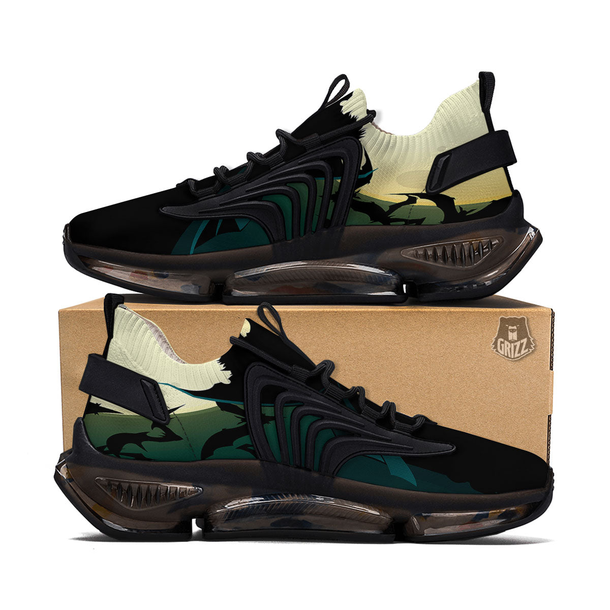 Vampire Silhouette Halloween Print Black Gym Shoes-grizzshop
