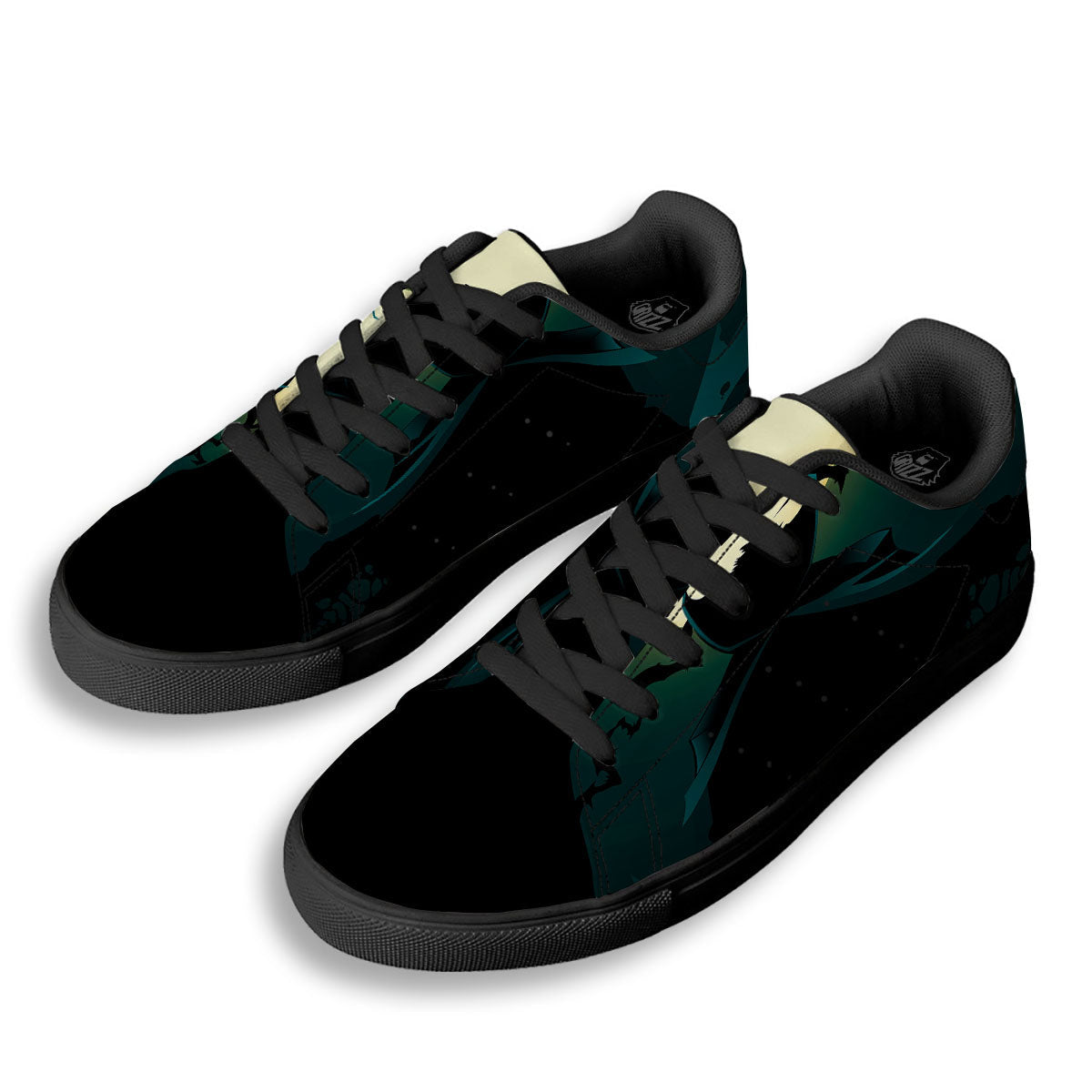 Vampire Silhouette Halloween Print Black Low Top Sneakers-grizzshop