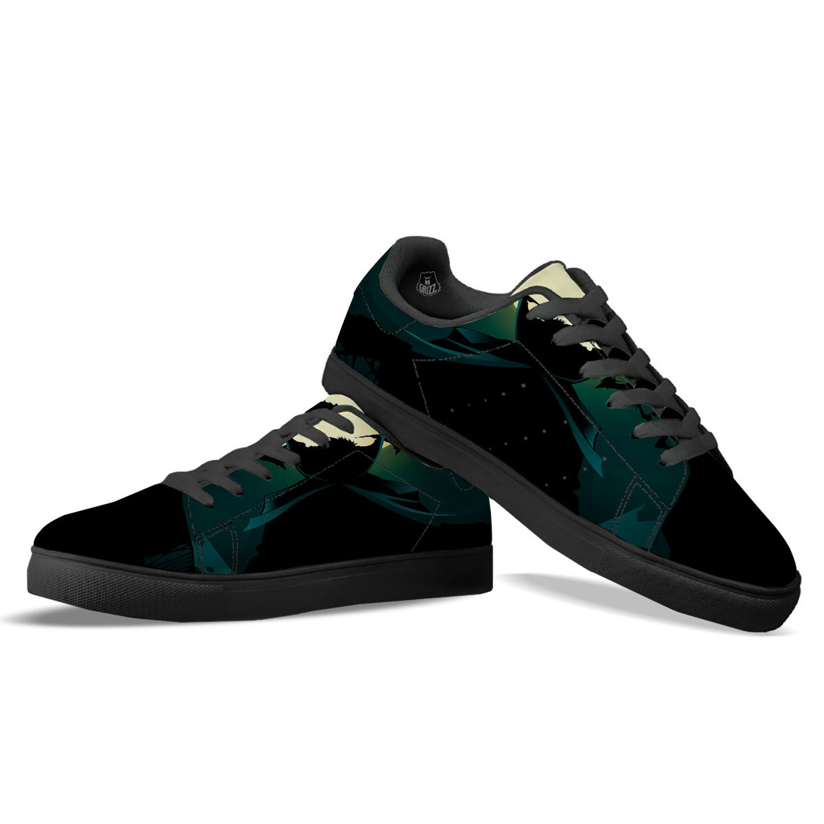 Vampire Silhouette Halloween Print Black Low Top Sneakers-grizzshop