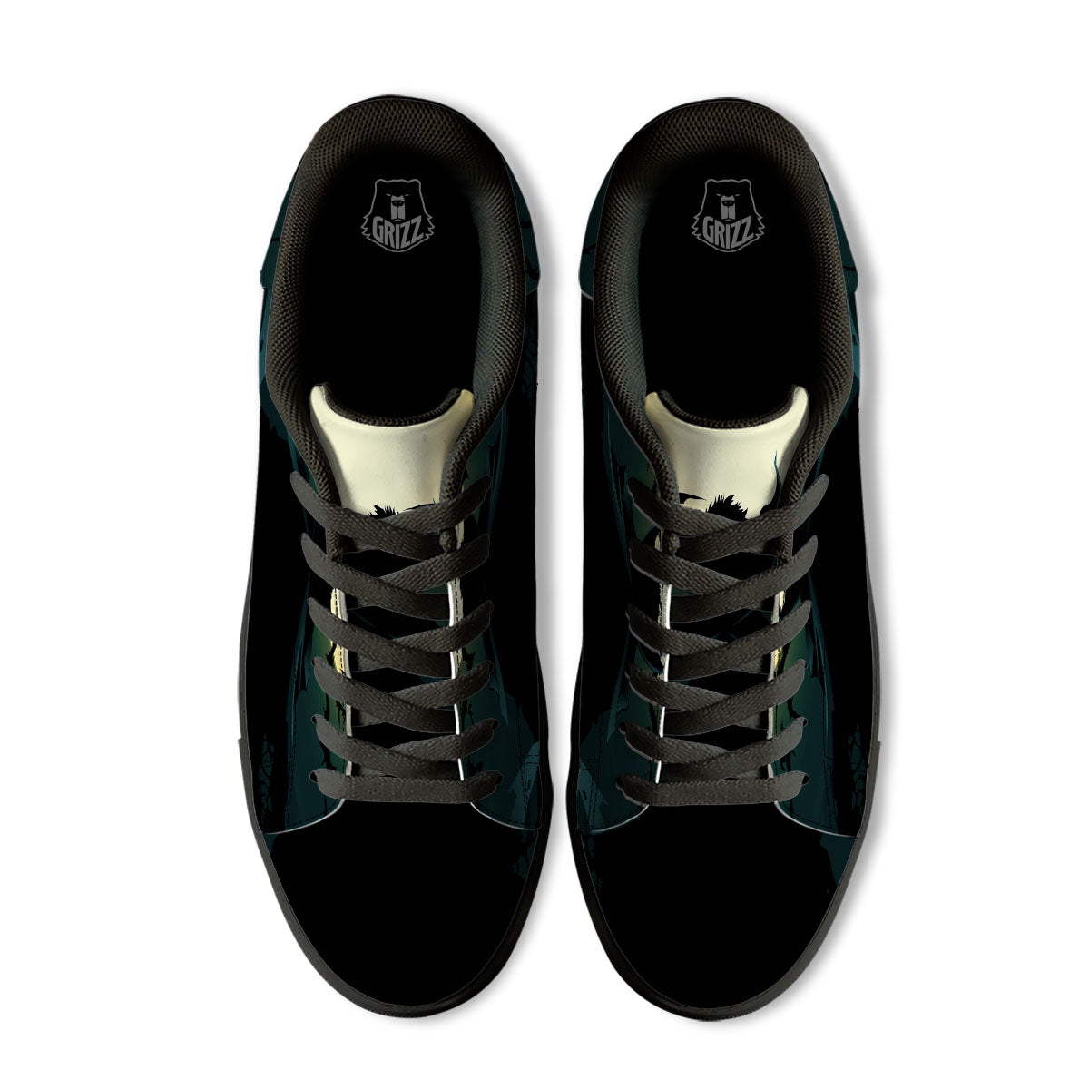 Vampire Silhouette Halloween Print Black Low Top Sneakers-grizzshop