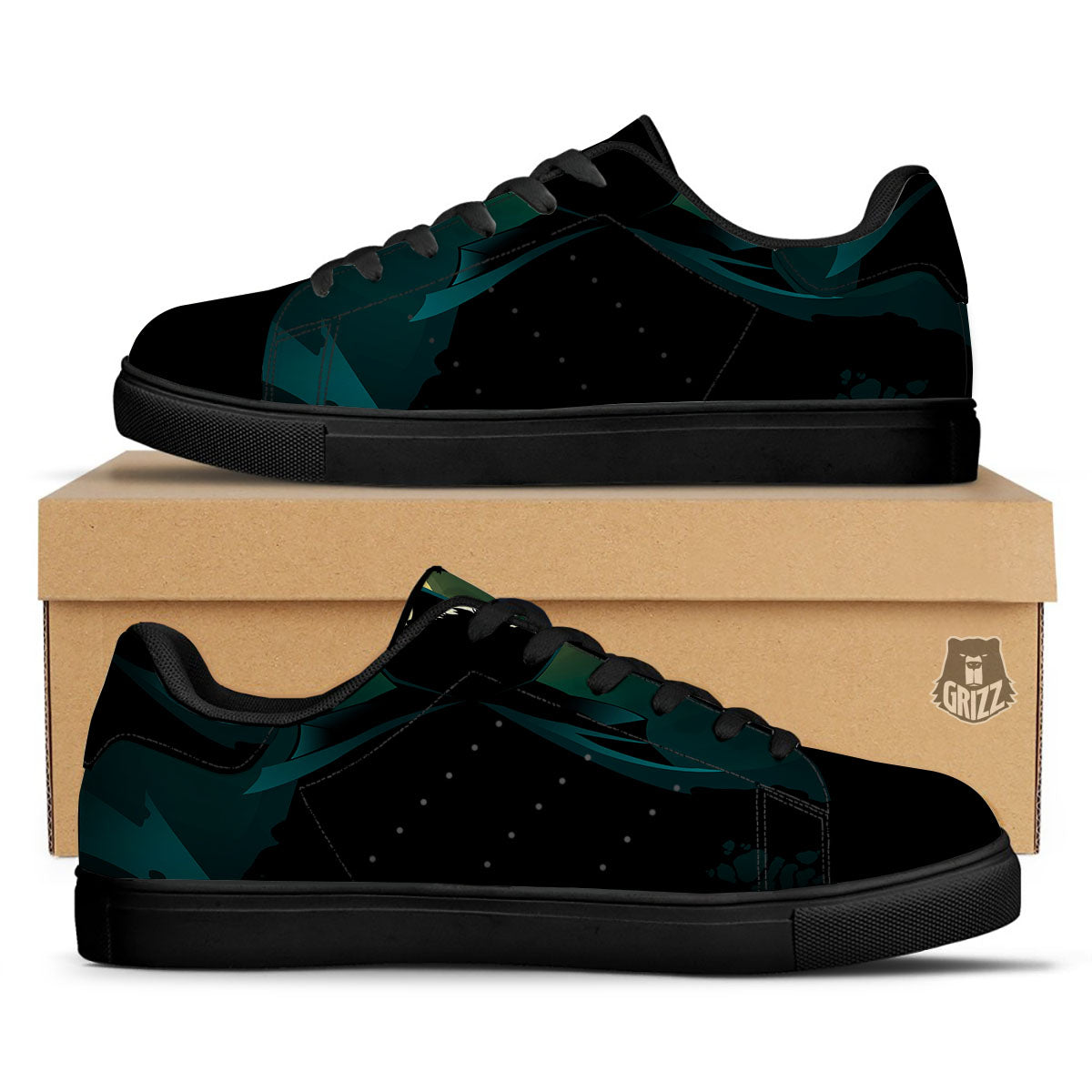 Vampire Silhouette Halloween Print Black Low Top Sneakers-grizzshop