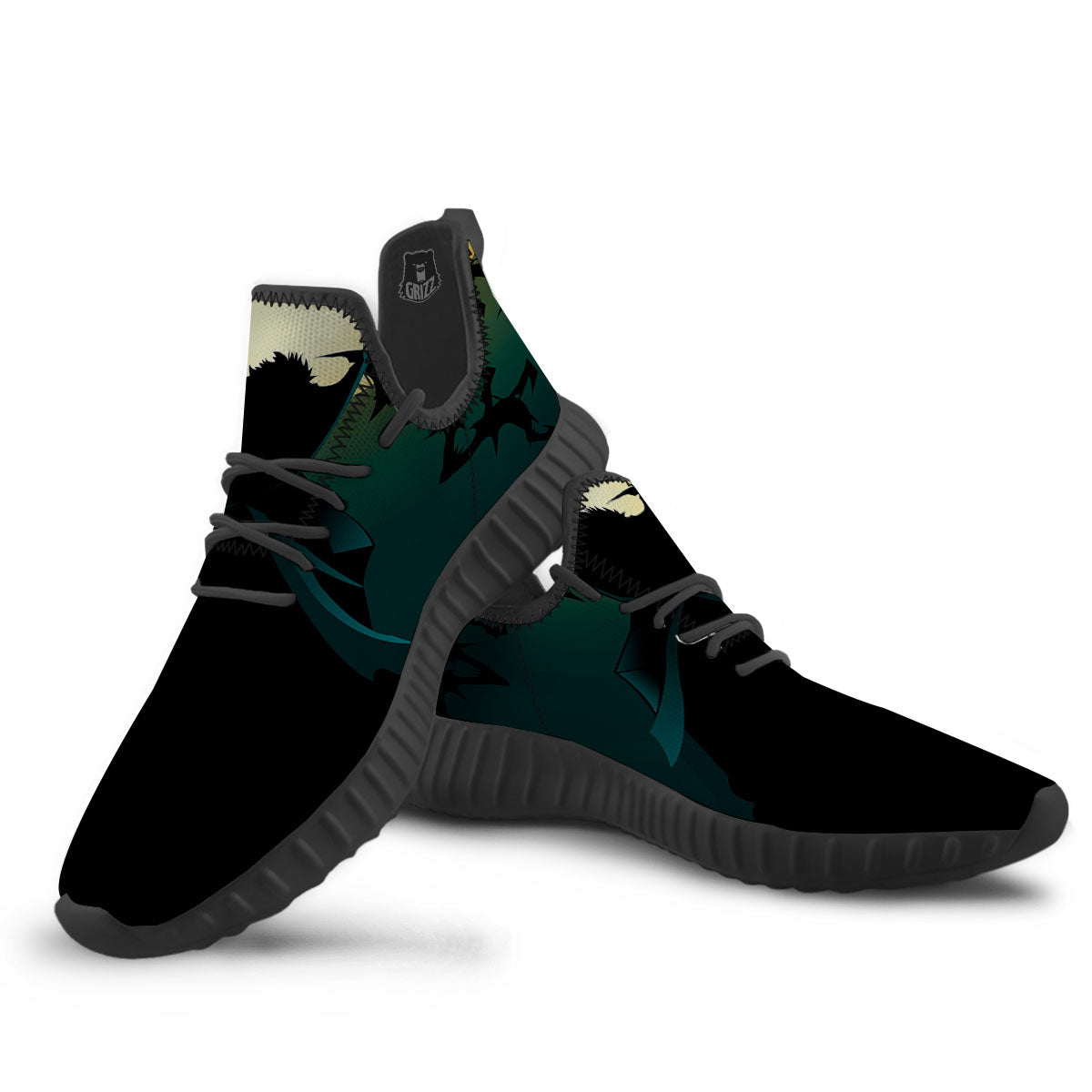Vampire Silhouette Halloween Print Black Walking Shoes-grizzshop
