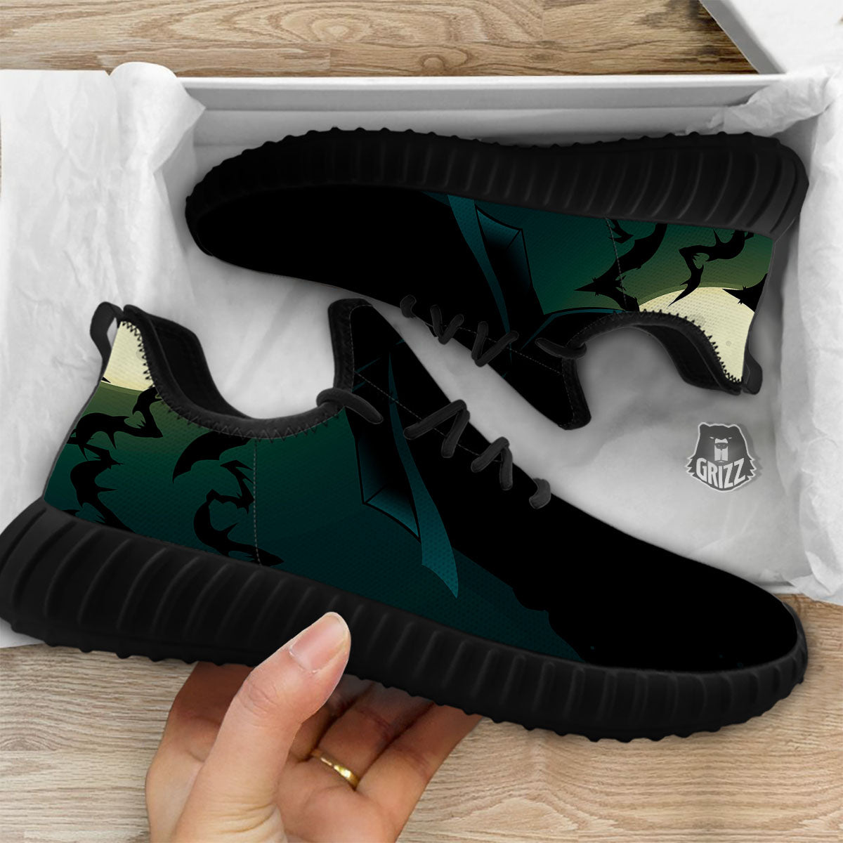 Vampire Silhouette Halloween Print Black Walking Shoes-grizzshop