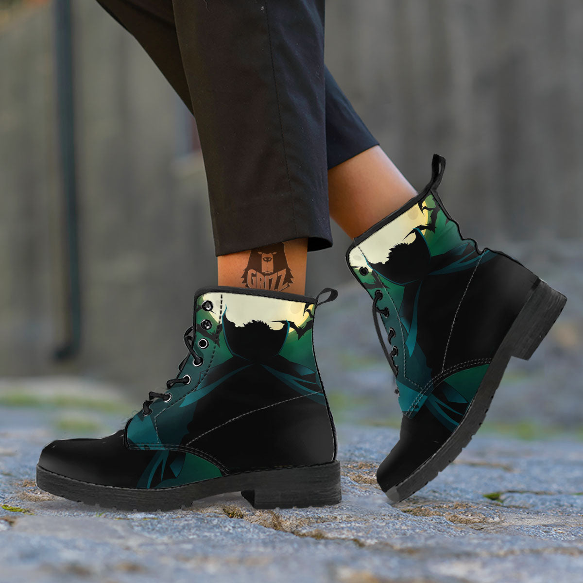 Vampire Silhouette Halloween Print Leather Boots-grizzshop