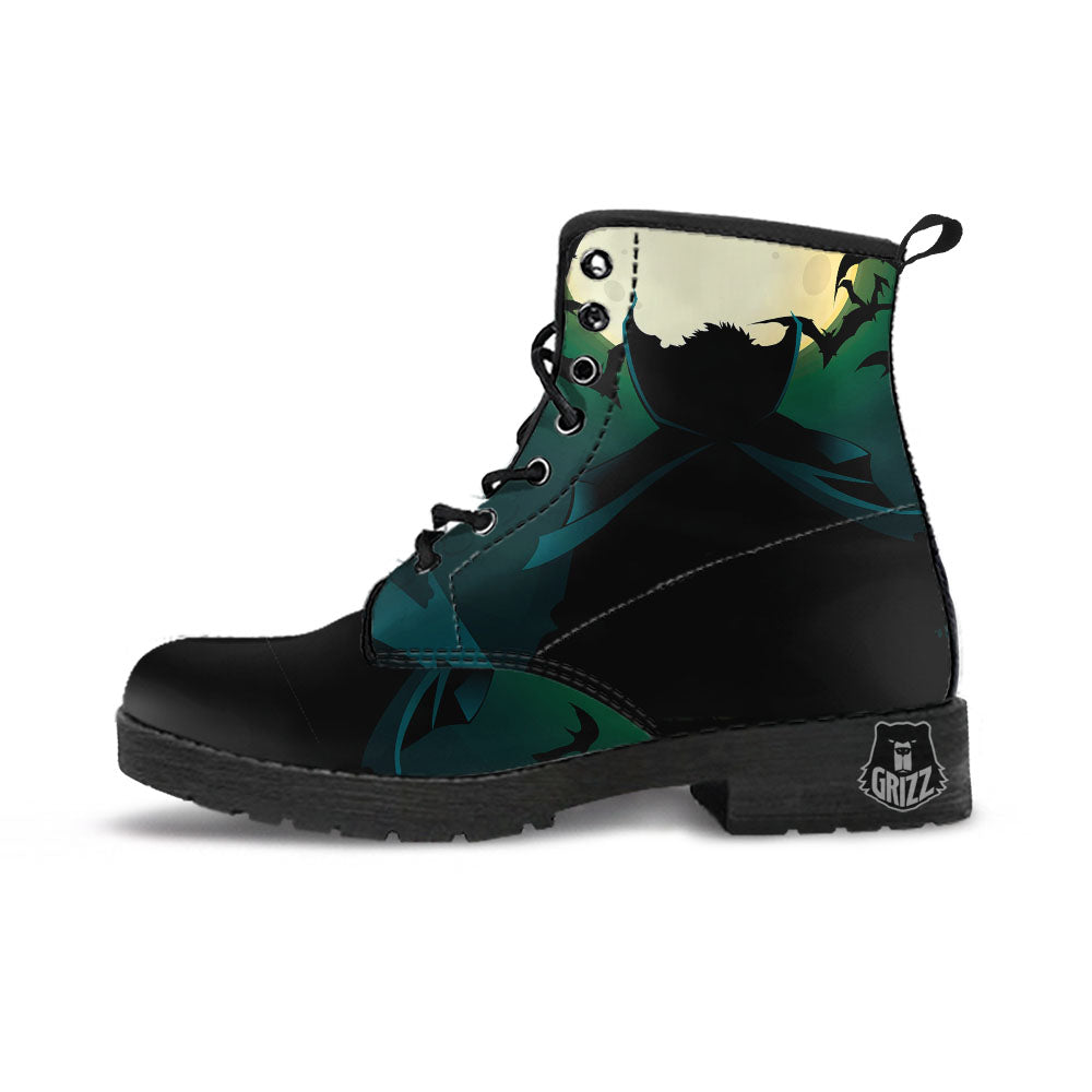 Vampire Silhouette Halloween Print Leather Boots-grizzshop