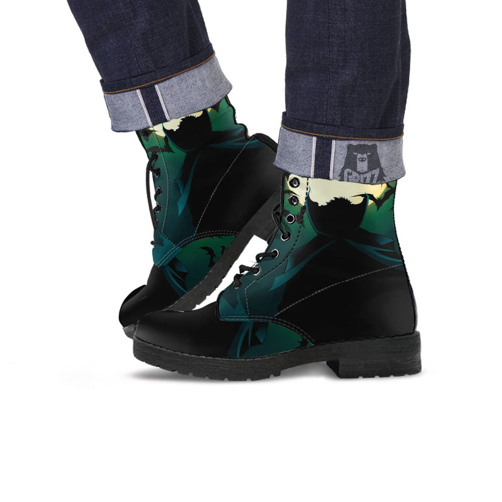 Vampire Silhouette Halloween Print Leather Boots-grizzshop