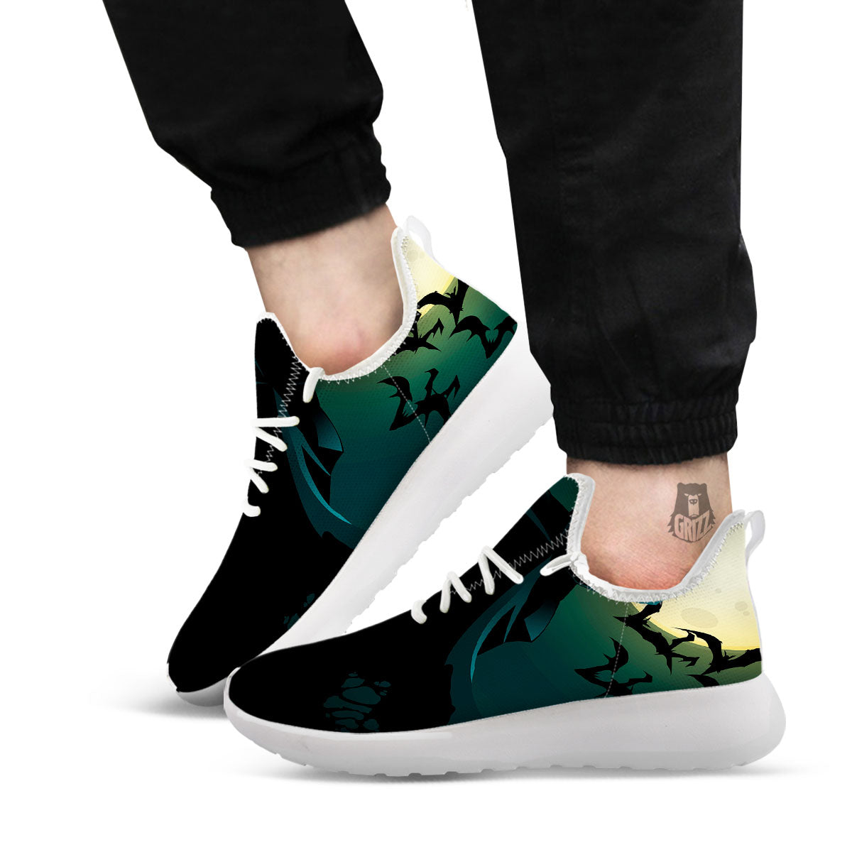 Vampire Silhouette Halloween Print White Athletic Shoes-grizzshop