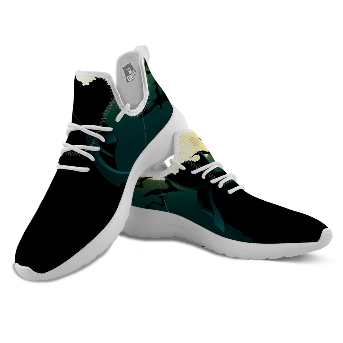 Vampire Silhouette Halloween Print White Athletic Shoes-grizzshop