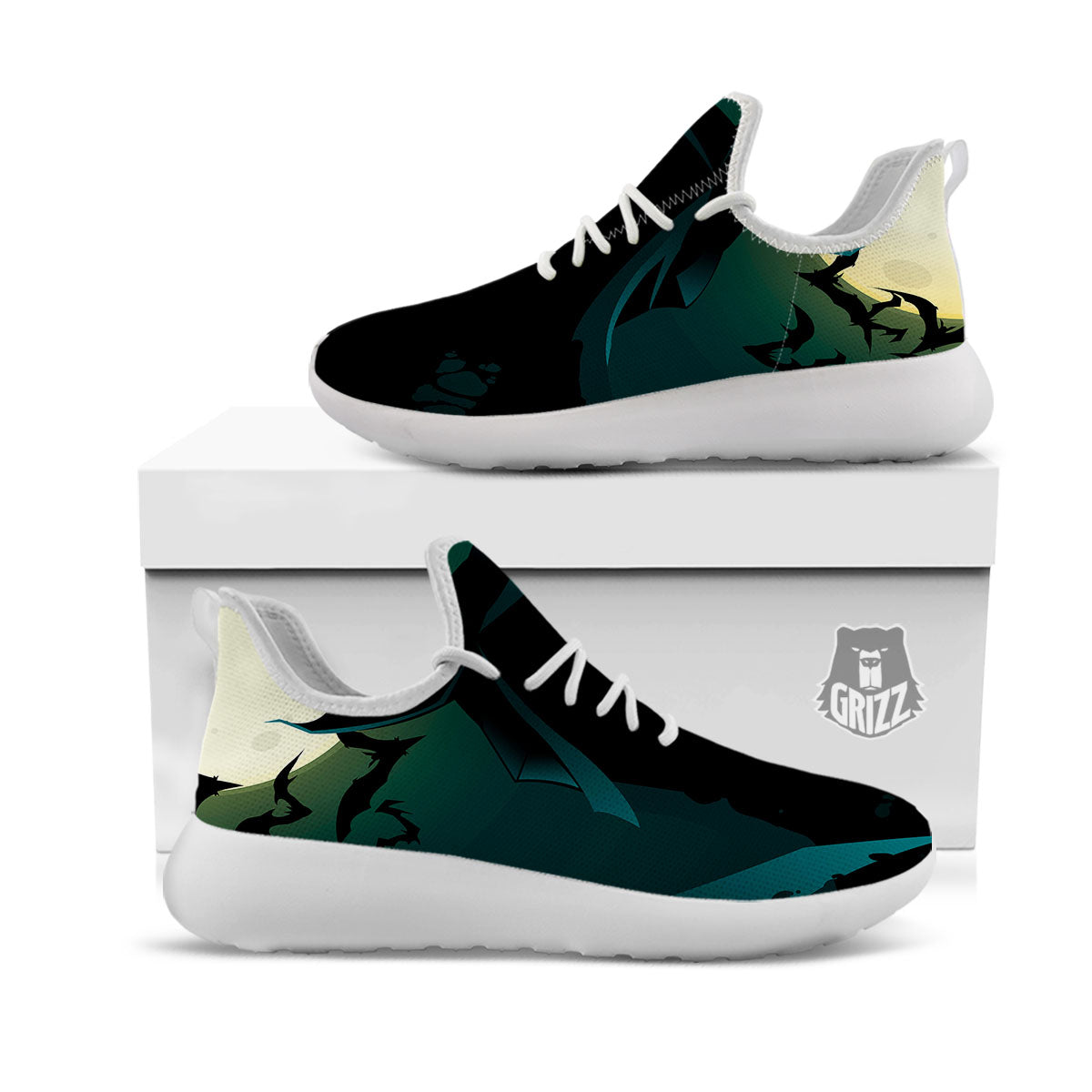 Vampire Silhouette Halloween Print White Athletic Shoes-grizzshop