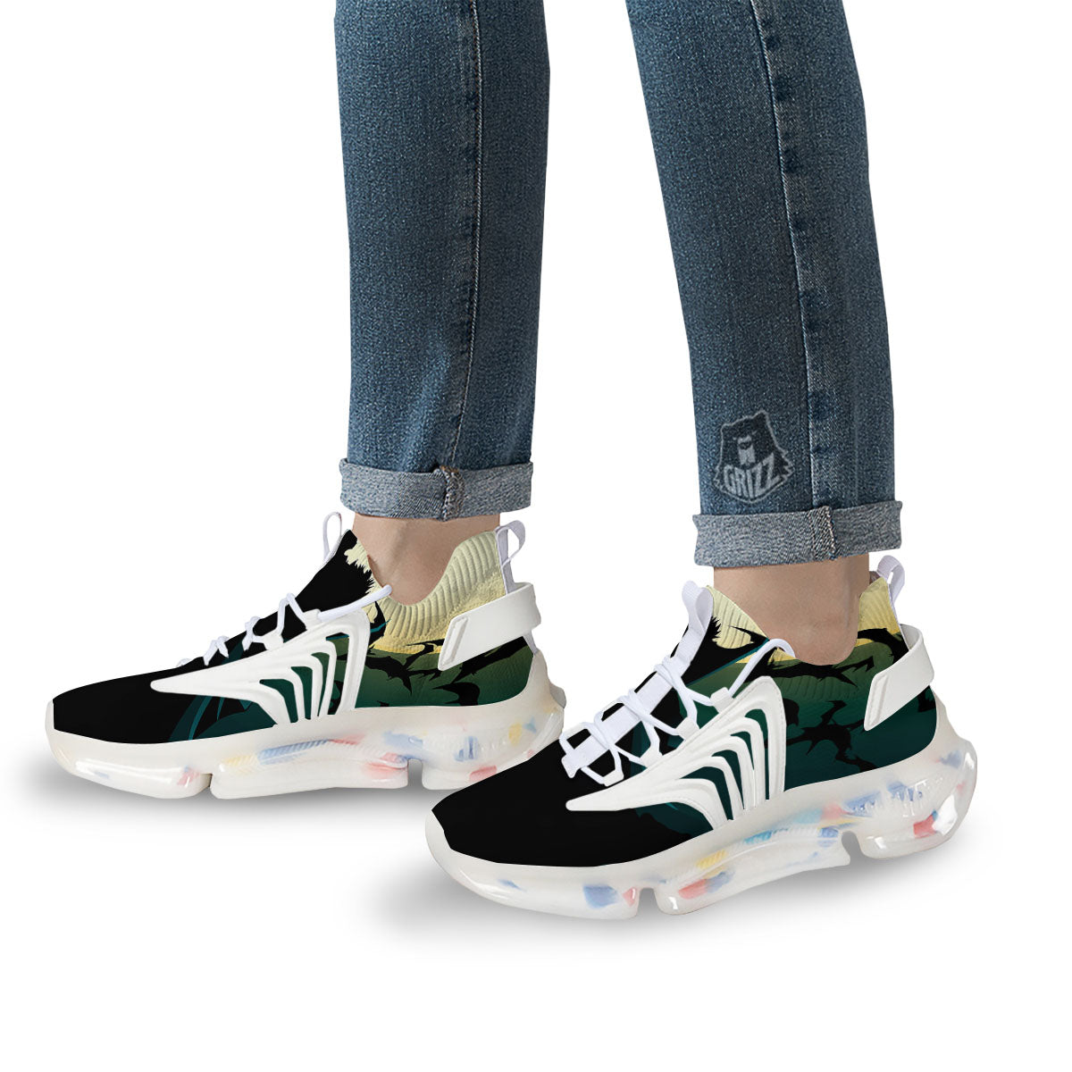 Vampire Silhouette Halloween Print White Gym Shoes-grizzshop