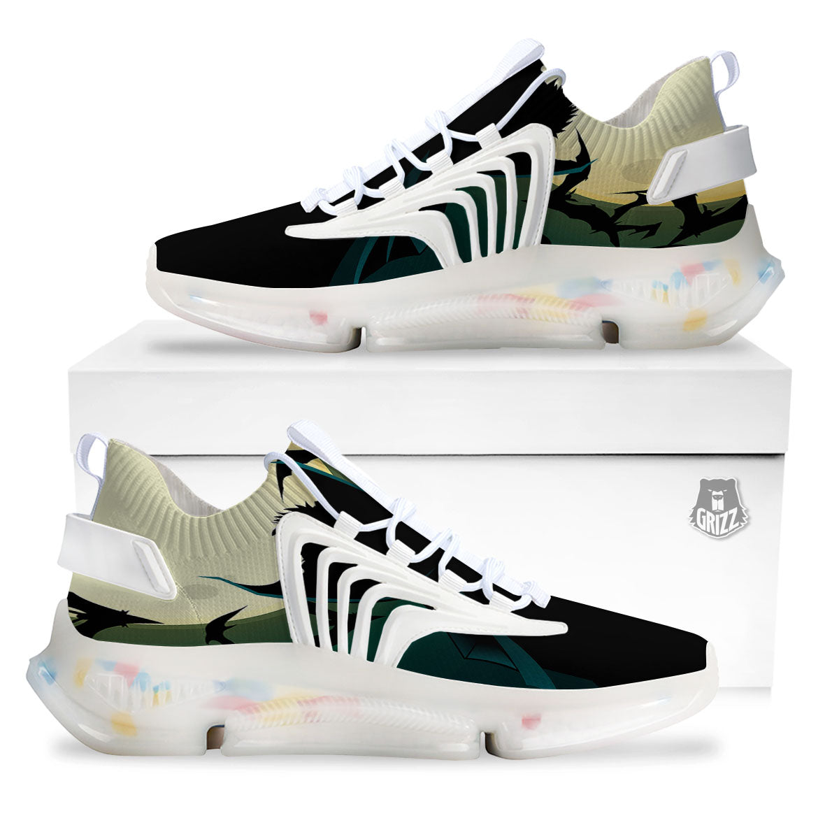 Vampire Silhouette Halloween Print White Gym Shoes-grizzshop