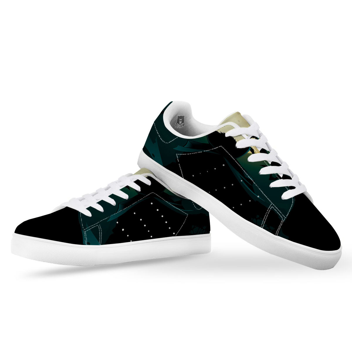 Vampire Silhouette Halloween Print White Low Top Sneakers-grizzshop