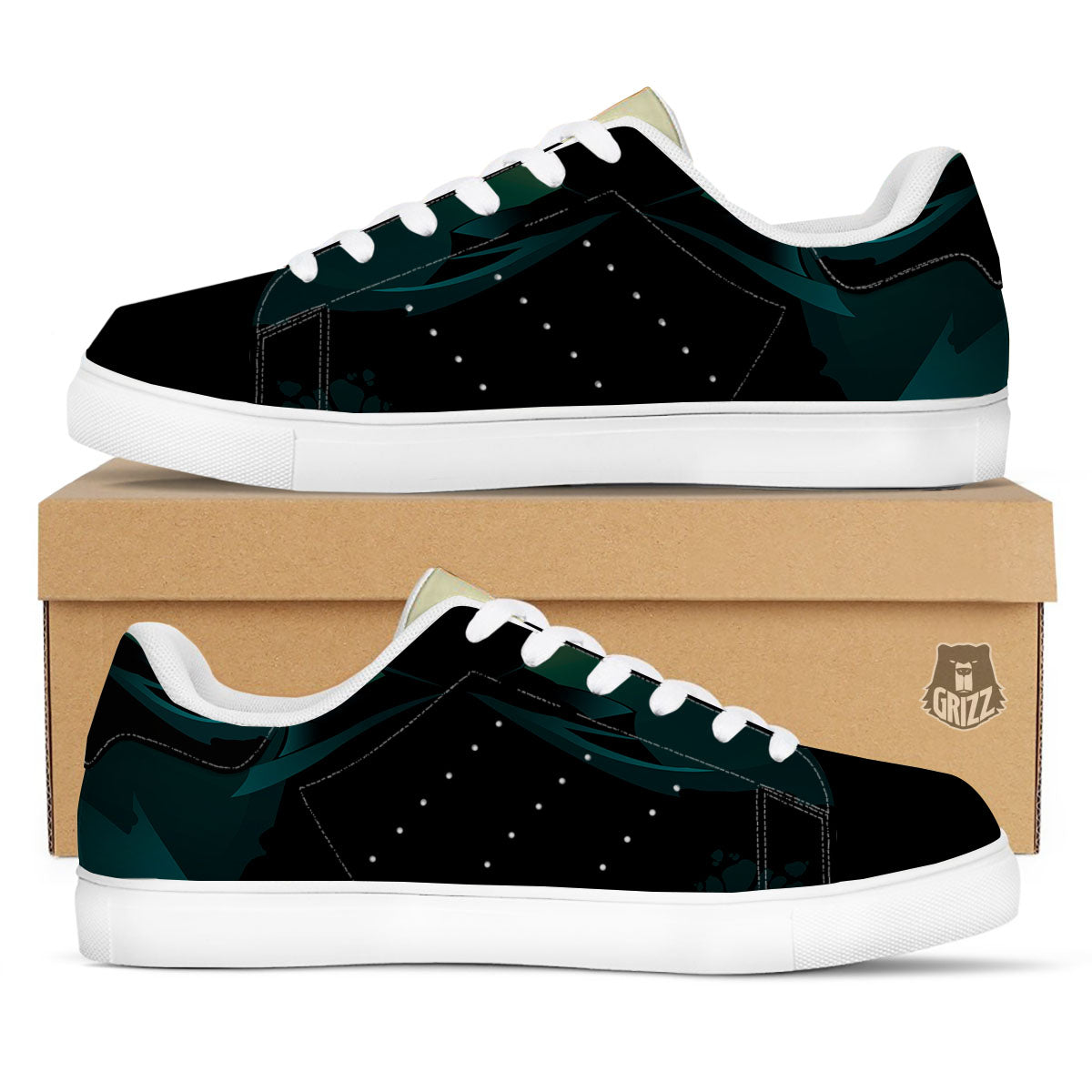 Vampire Silhouette Halloween Print White Low Top Sneakers-grizzshop