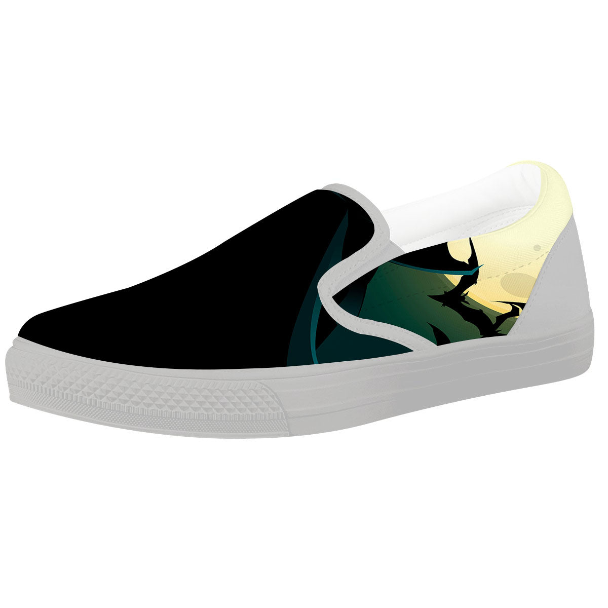 Vampire Silhouette Halloween Print White Slip On Shoes-grizzshop