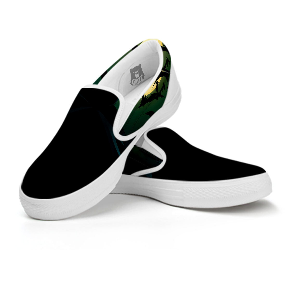 Vampire Silhouette Halloween Print White Slip On Shoes-grizzshop