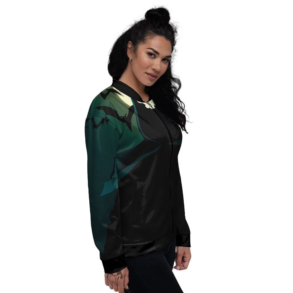 Vampire Silhouette Halloween Print Women's Bomber Jacket-grizzshop