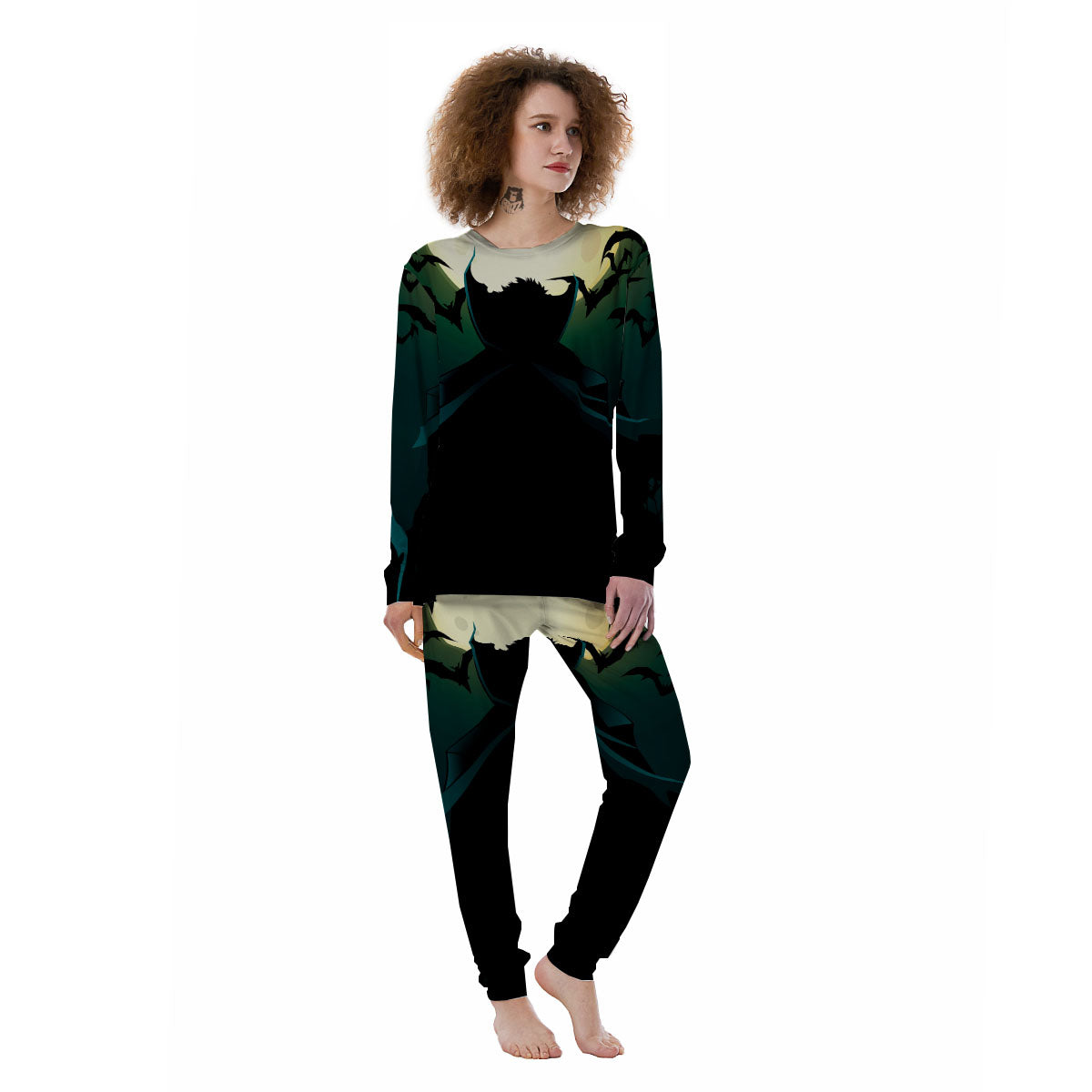 Vampire Silhouette Halloween Print Women's Pajamas-grizzshop