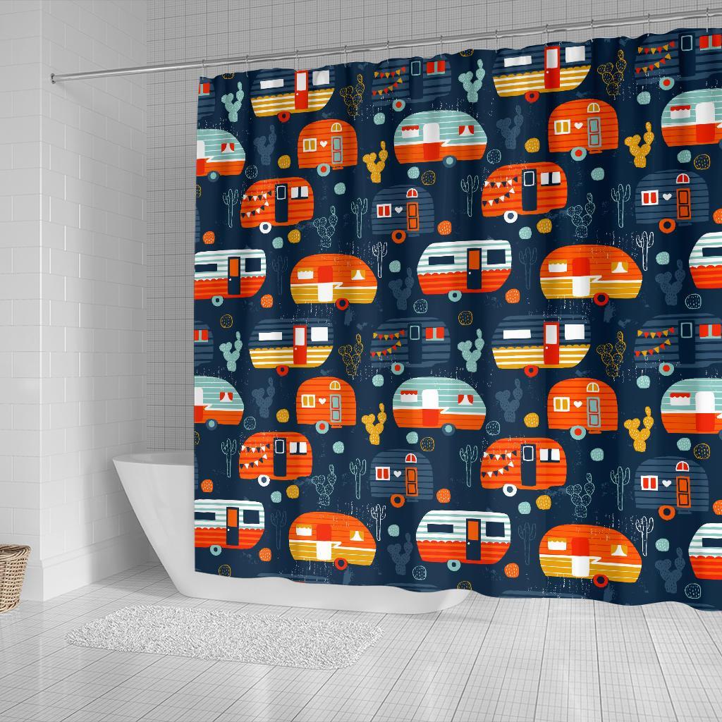 Van Camper Pattern Print Bathroom Shower Curtain-grizzshop