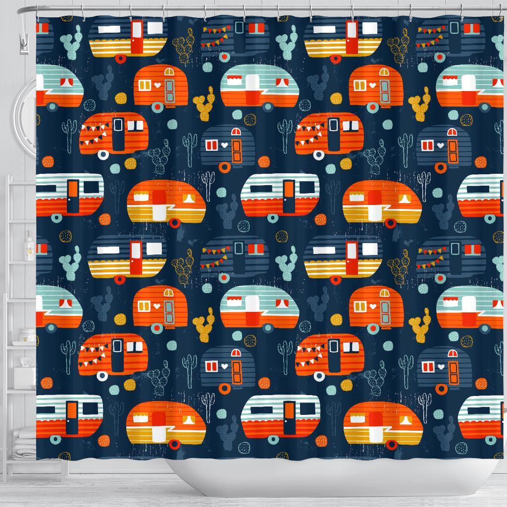 Van Camper Pattern Print Bathroom Shower Curtain-grizzshop