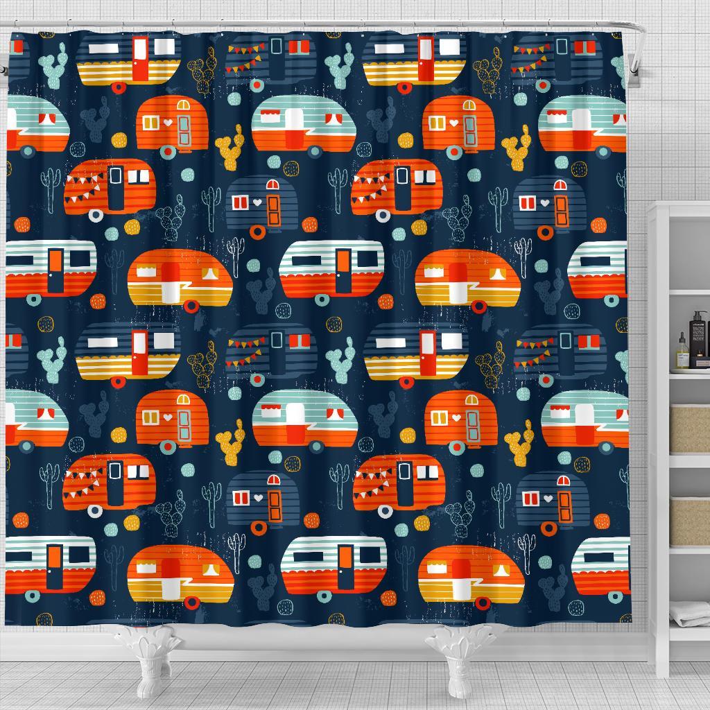 Van Camper Pattern Print Bathroom Shower Curtain-grizzshop