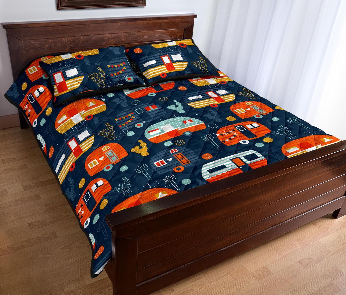 Van Camper Pattern Print Bed Set Quilt-grizzshop