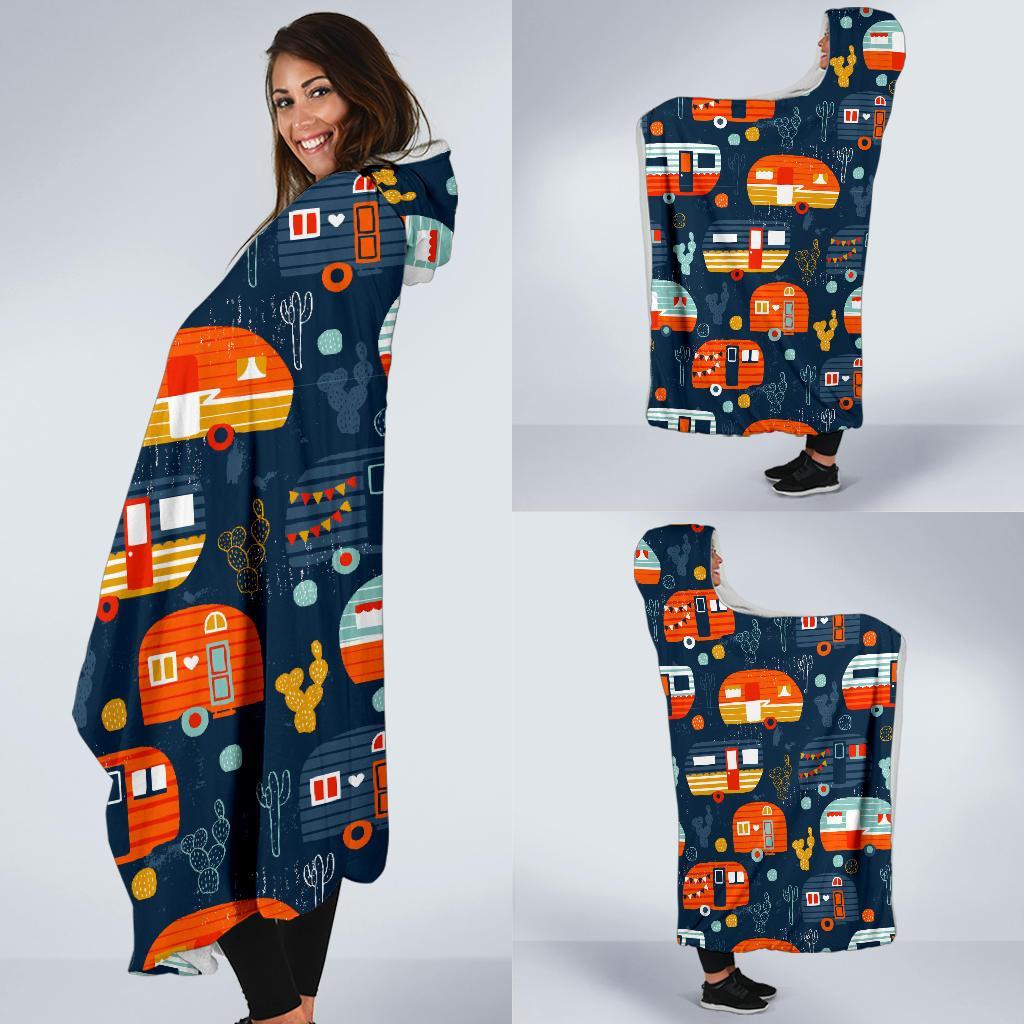 Van Camper Pattern Print Hooded Blanket-grizzshop
