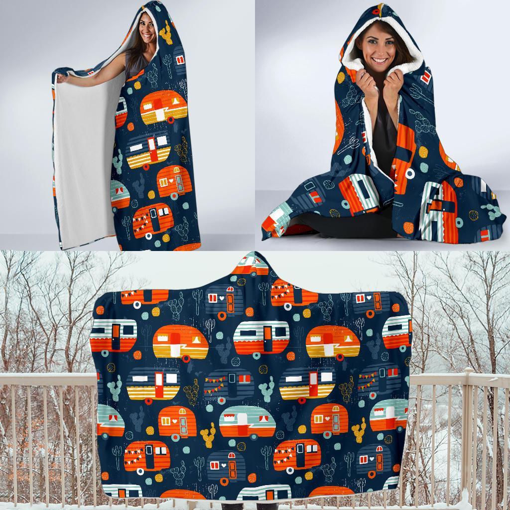 Van Camper Pattern Print Hooded Blanket-grizzshop