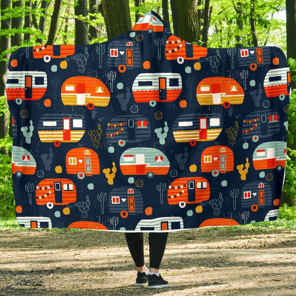 Van Camper Pattern Print Hooded Blanket-grizzshop