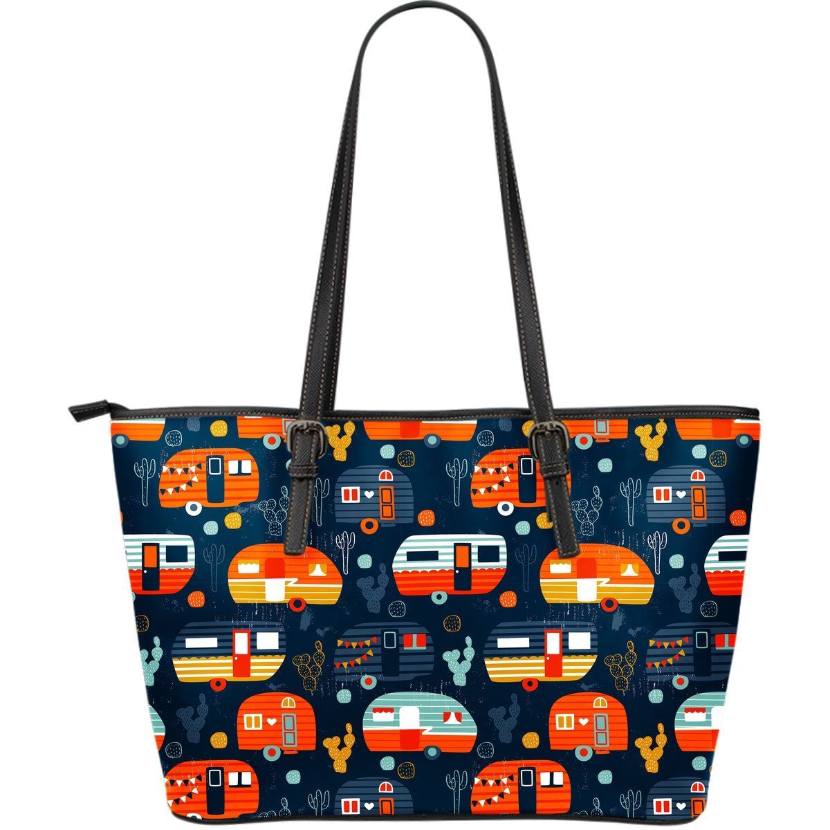 Van Camper Pattern Print Leather Tote Bag-grizzshop