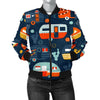 Van Camper Pattern Print Women Casual Bomber Jacket-grizzshop