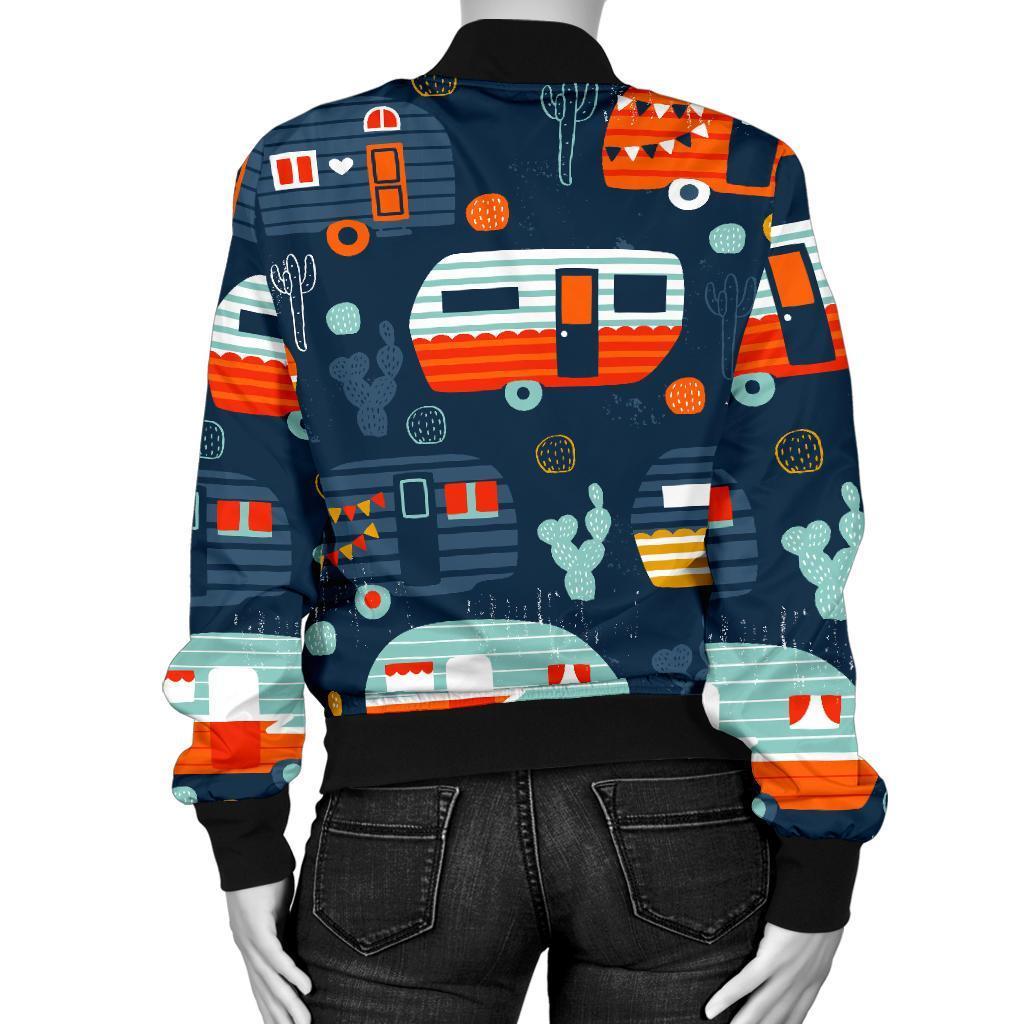 Van Camper Pattern Print Women Casual Bomber Jacket-grizzshop