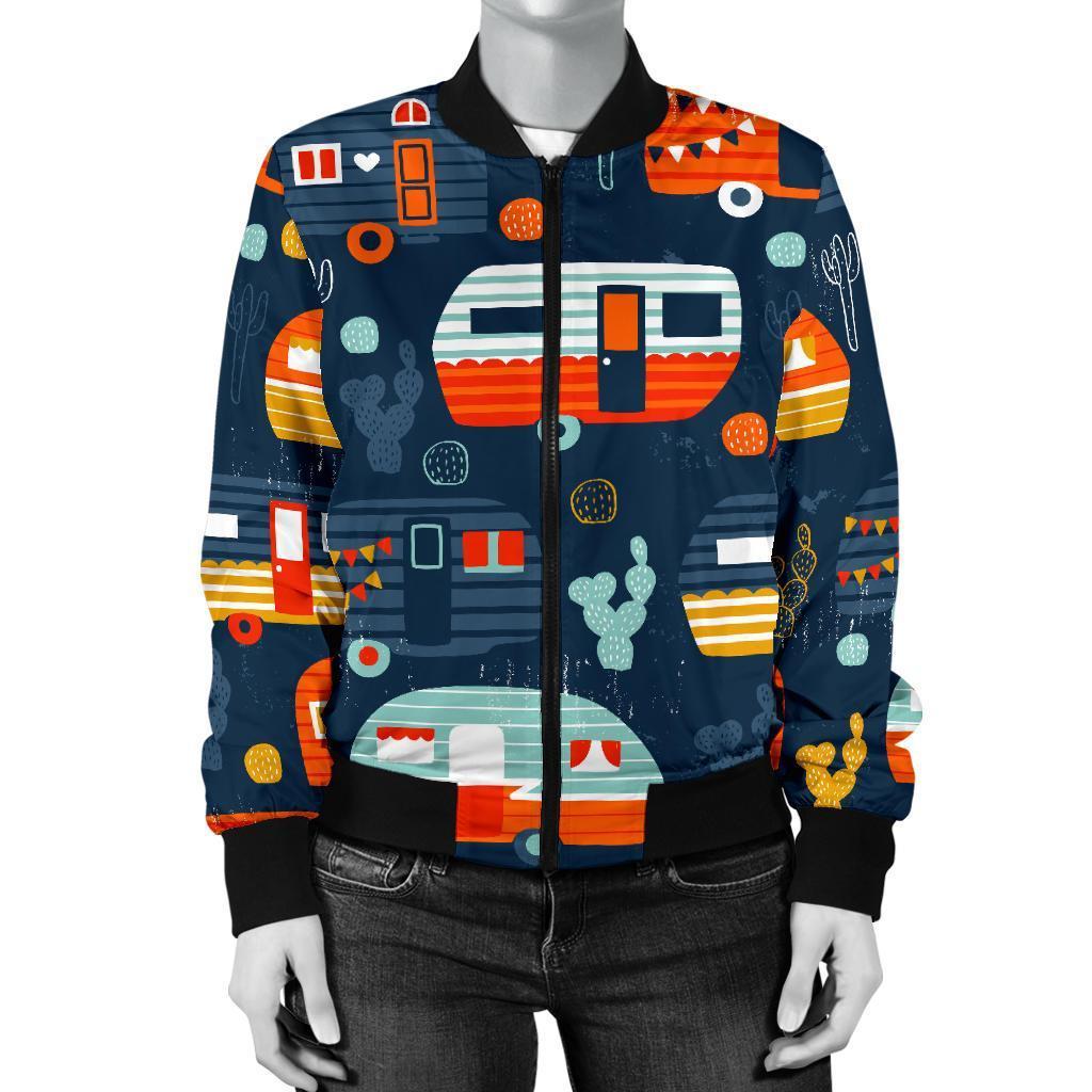 Van Camper Pattern Print Women Casual Bomber Jacket-grizzshop