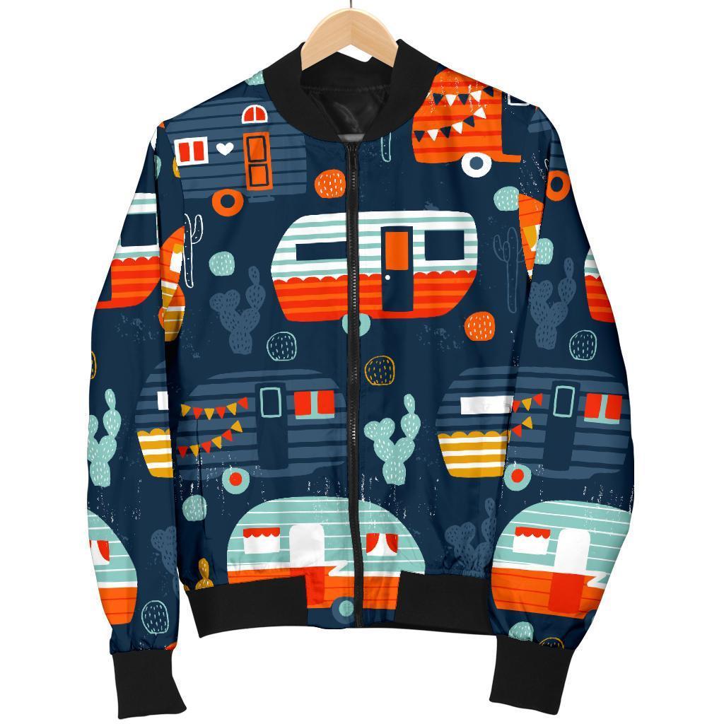 Van Camper Pattern Print Women Casual Bomber Jacket-grizzshop