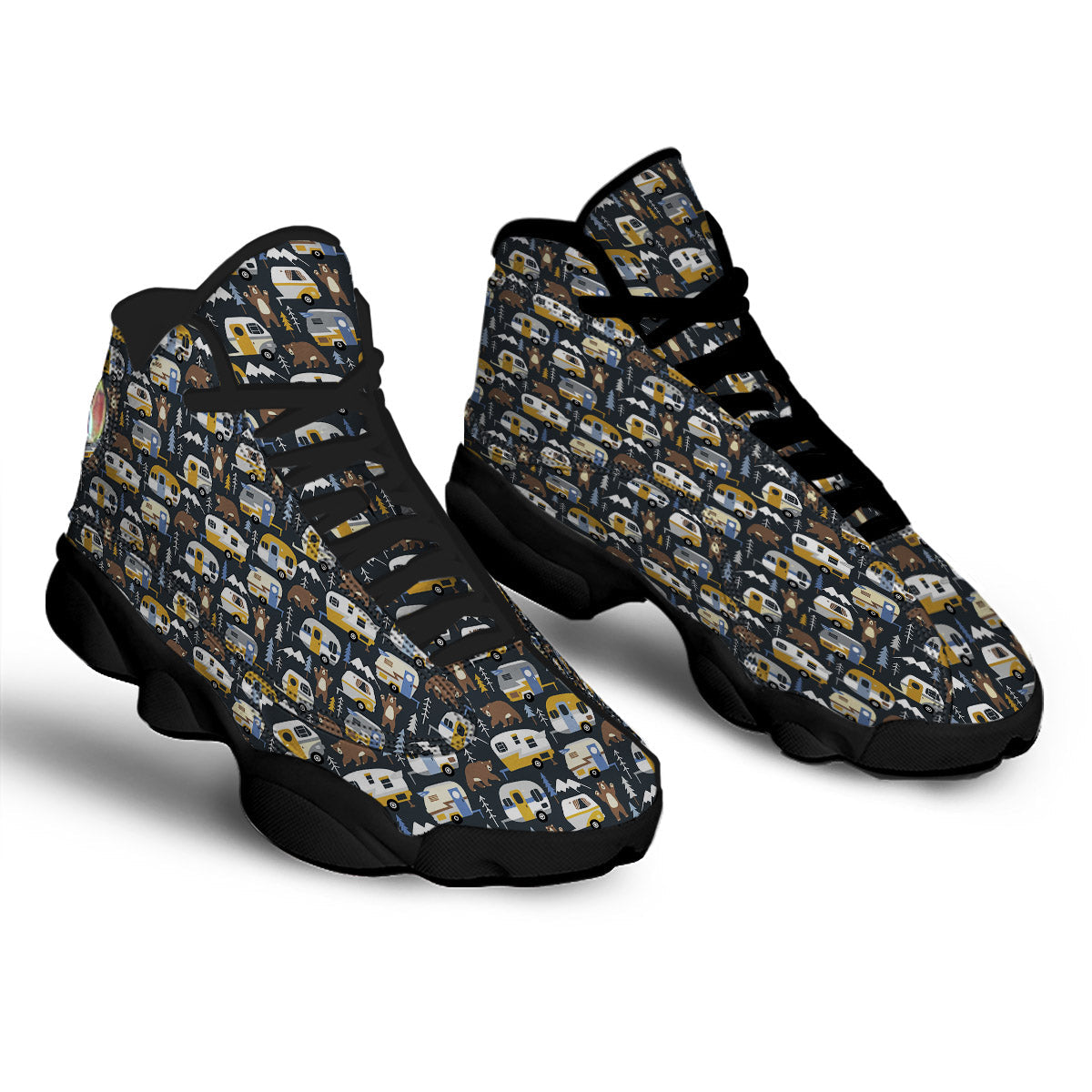 Van Camping Print Pattern Black Basketball Shoes-grizzshop