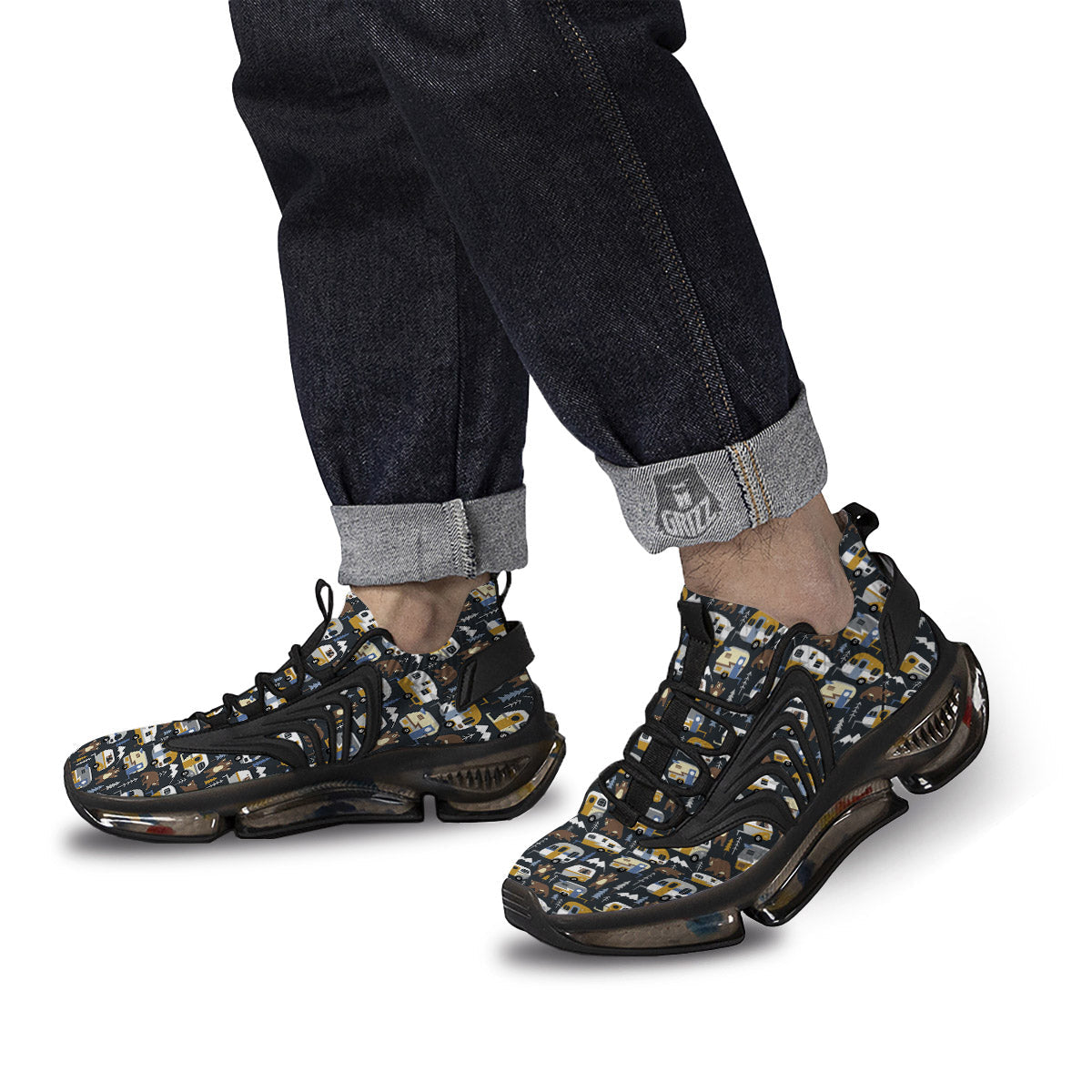Van Camping Print Pattern Black Gym Shoes-grizzshop