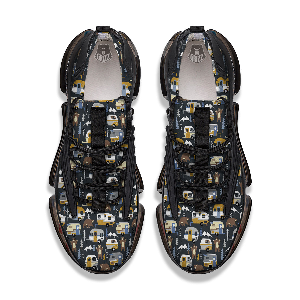 Van Camping Print Pattern Black Gym Shoes-grizzshop