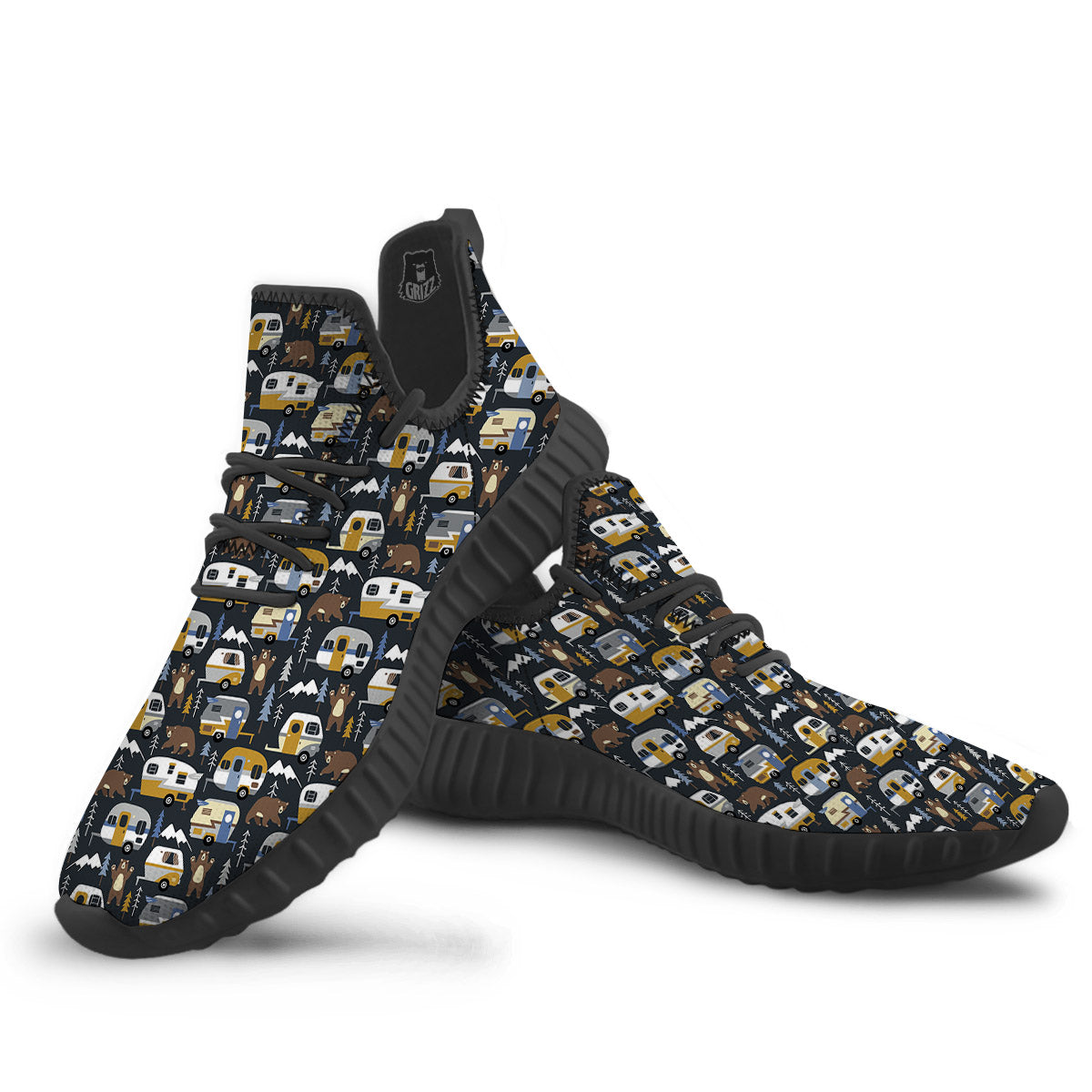 Van Camping Print Pattern Black Walking Shoes-grizzshop