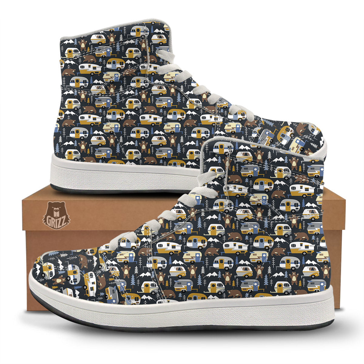 Van Camping Print Pattern High Top Sneakers-grizzshop