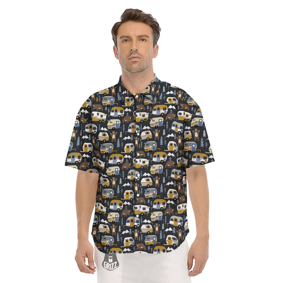 Van Camping Print Pattern Men's Short Sleeve Shirts-grizzshop