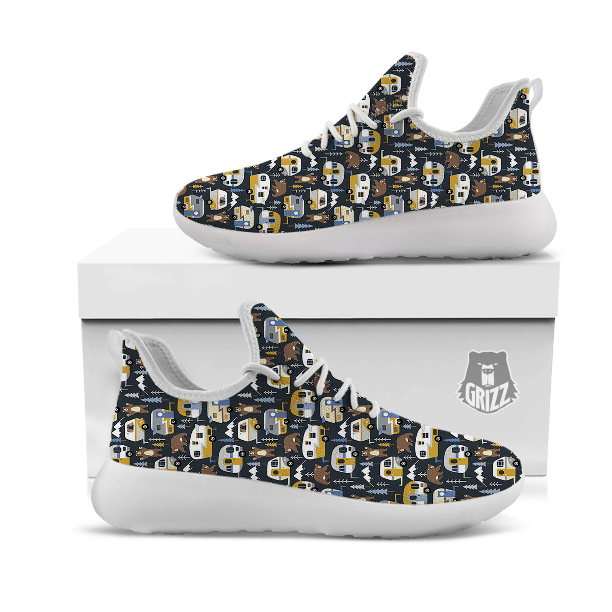 Van Camping Print Pattern White Athletic Shoes-grizzshop