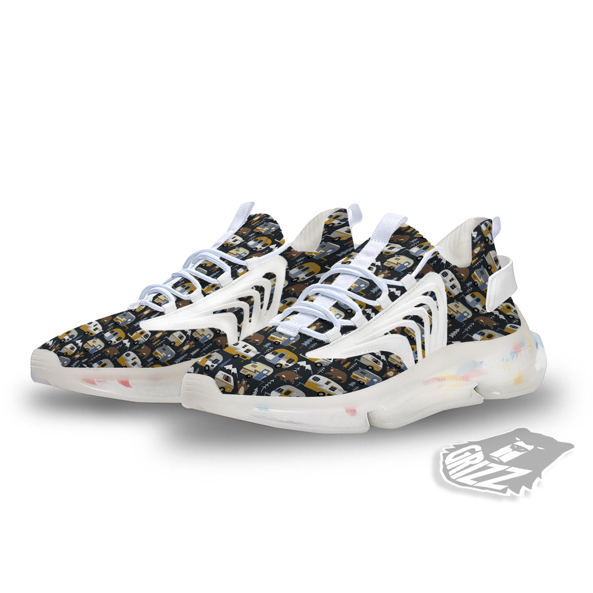 Van Camping Print Pattern White Gym Shoes-grizzshop