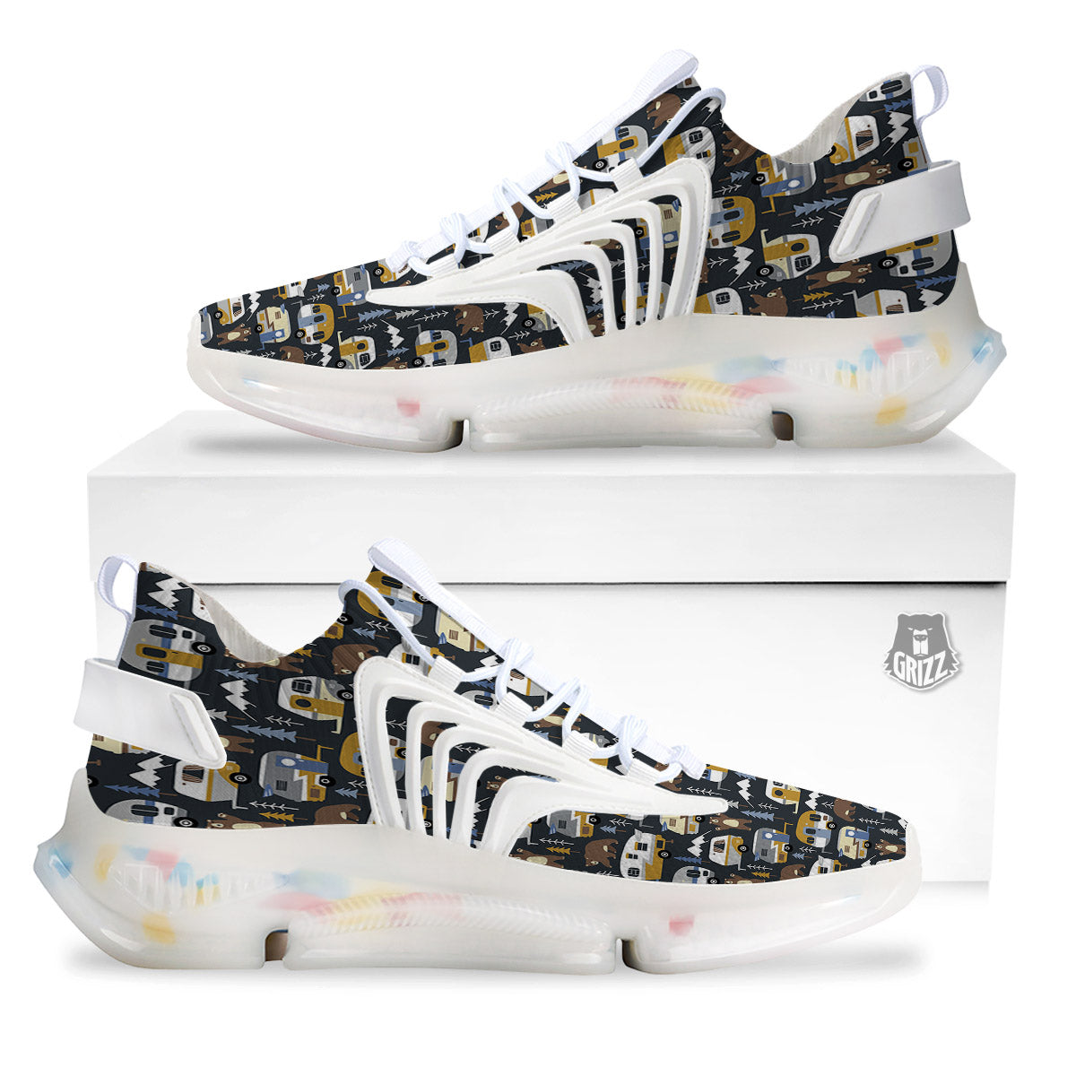 Van Camping Print Pattern White Gym Shoes-grizzshop