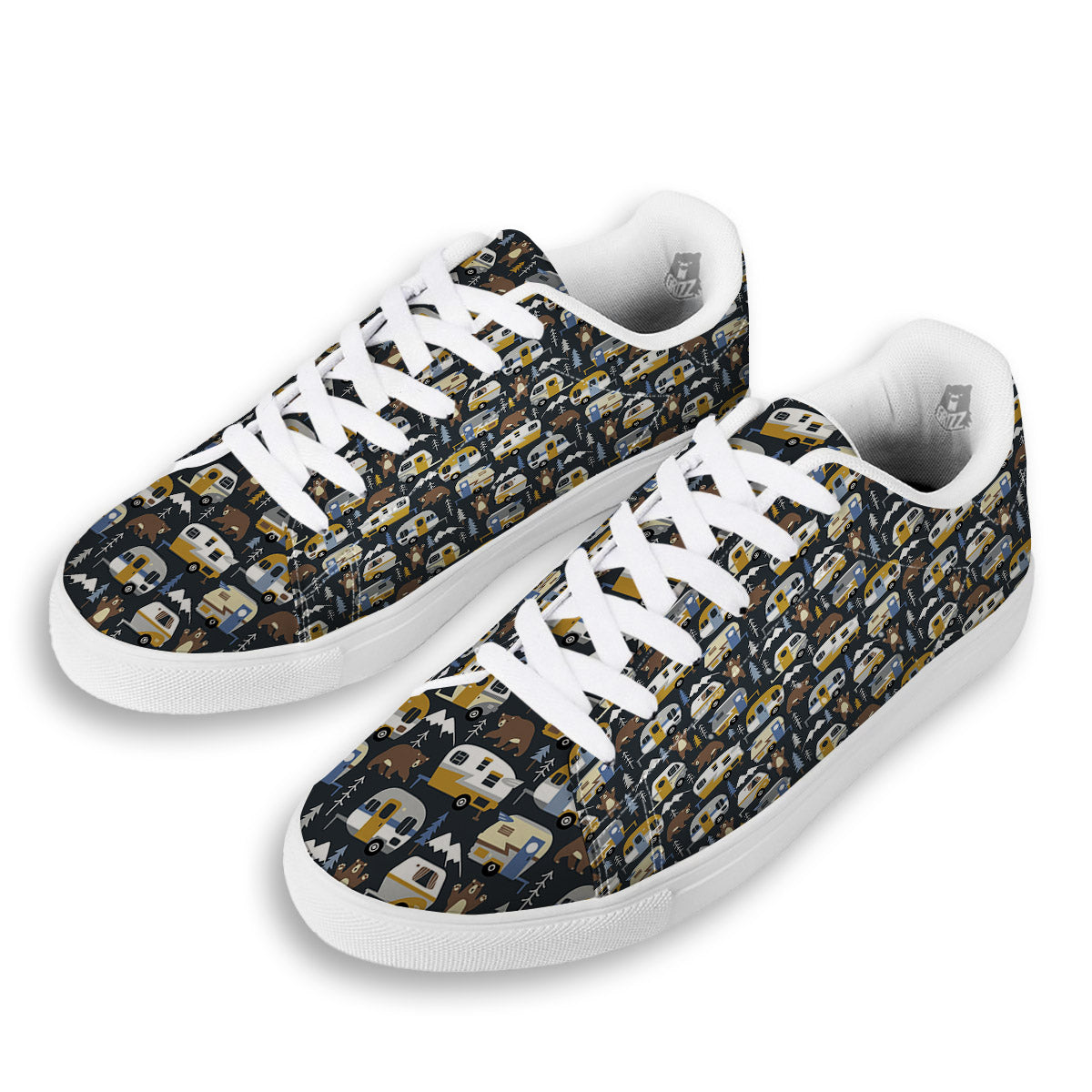 Van Camping Print Pattern White Low Top Sneakers-grizzshop