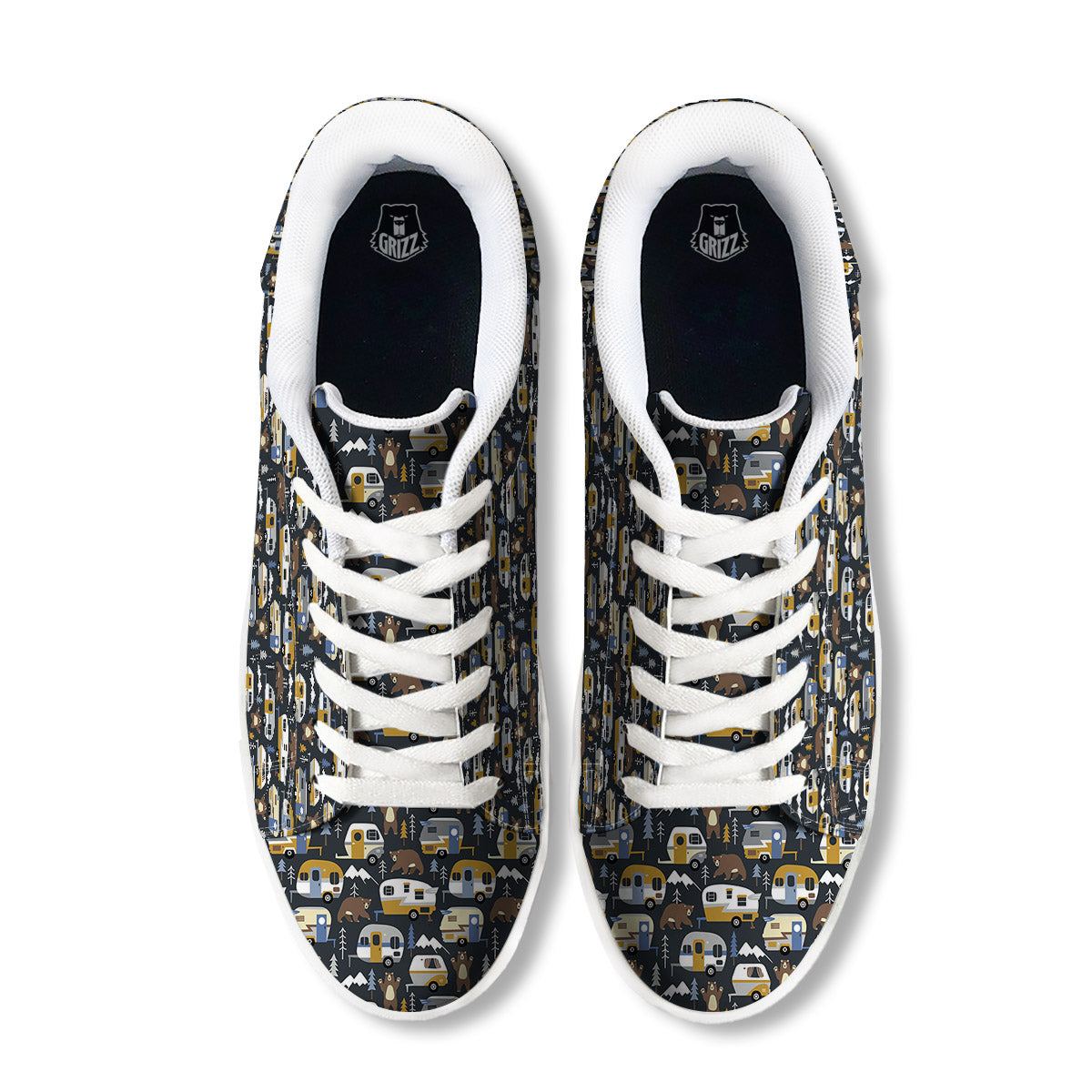 Van Camping Print Pattern White Low Top Sneakers-grizzshop