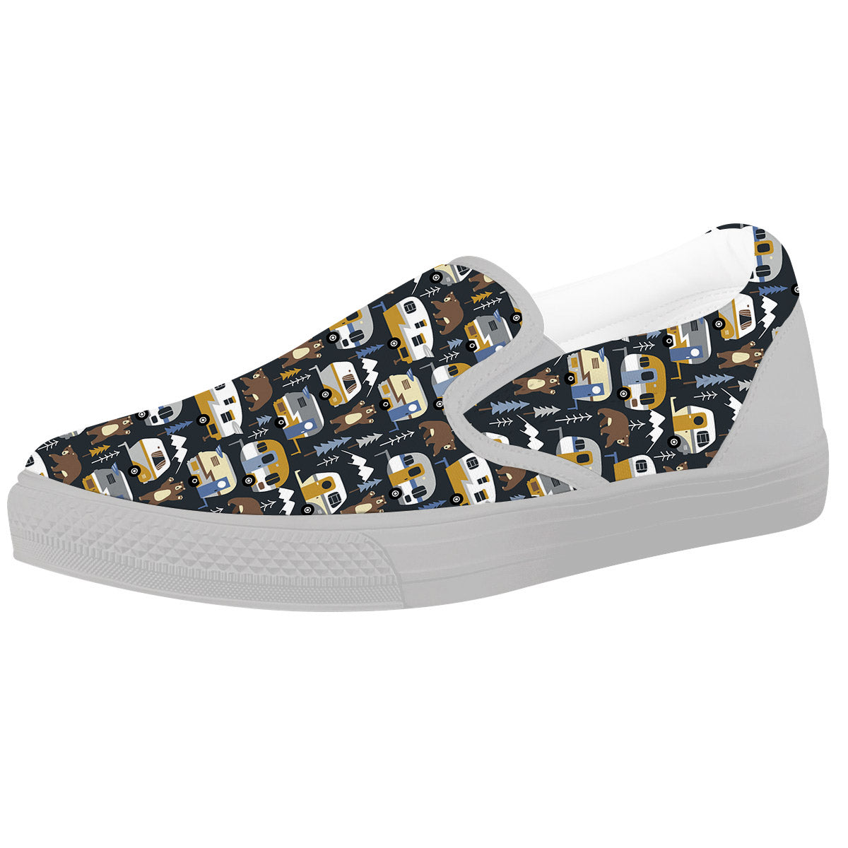 Van Camping Print Pattern White Slip On Shoes-grizzshop