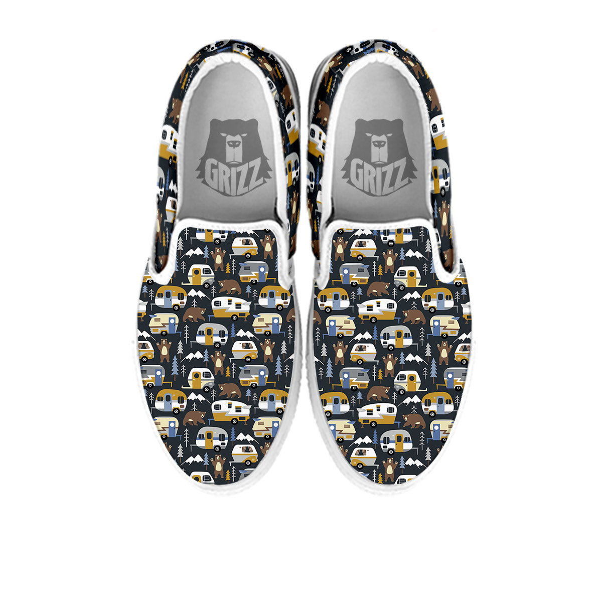 Van Camping Print Pattern White Slip On Shoes-grizzshop