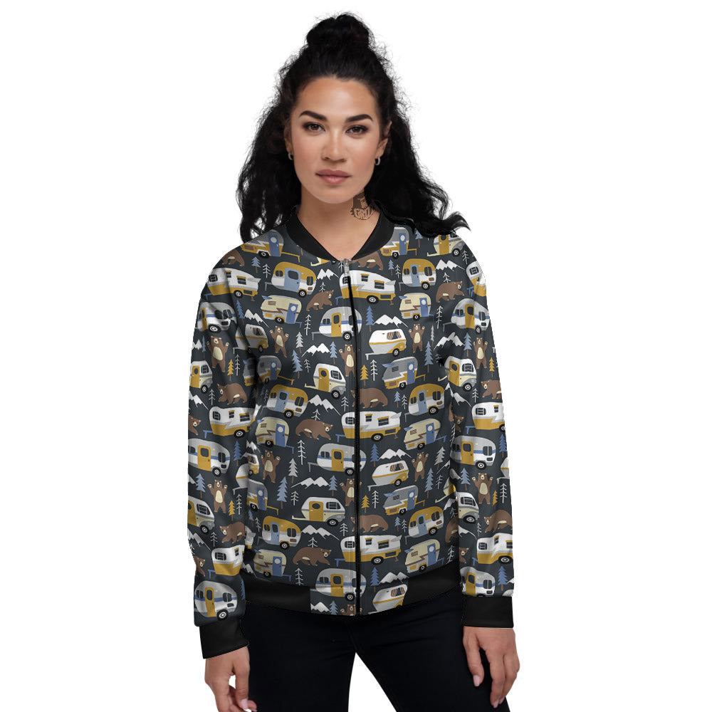 Van Camping Print Pattern Women's Bomber Jacket-grizzshop