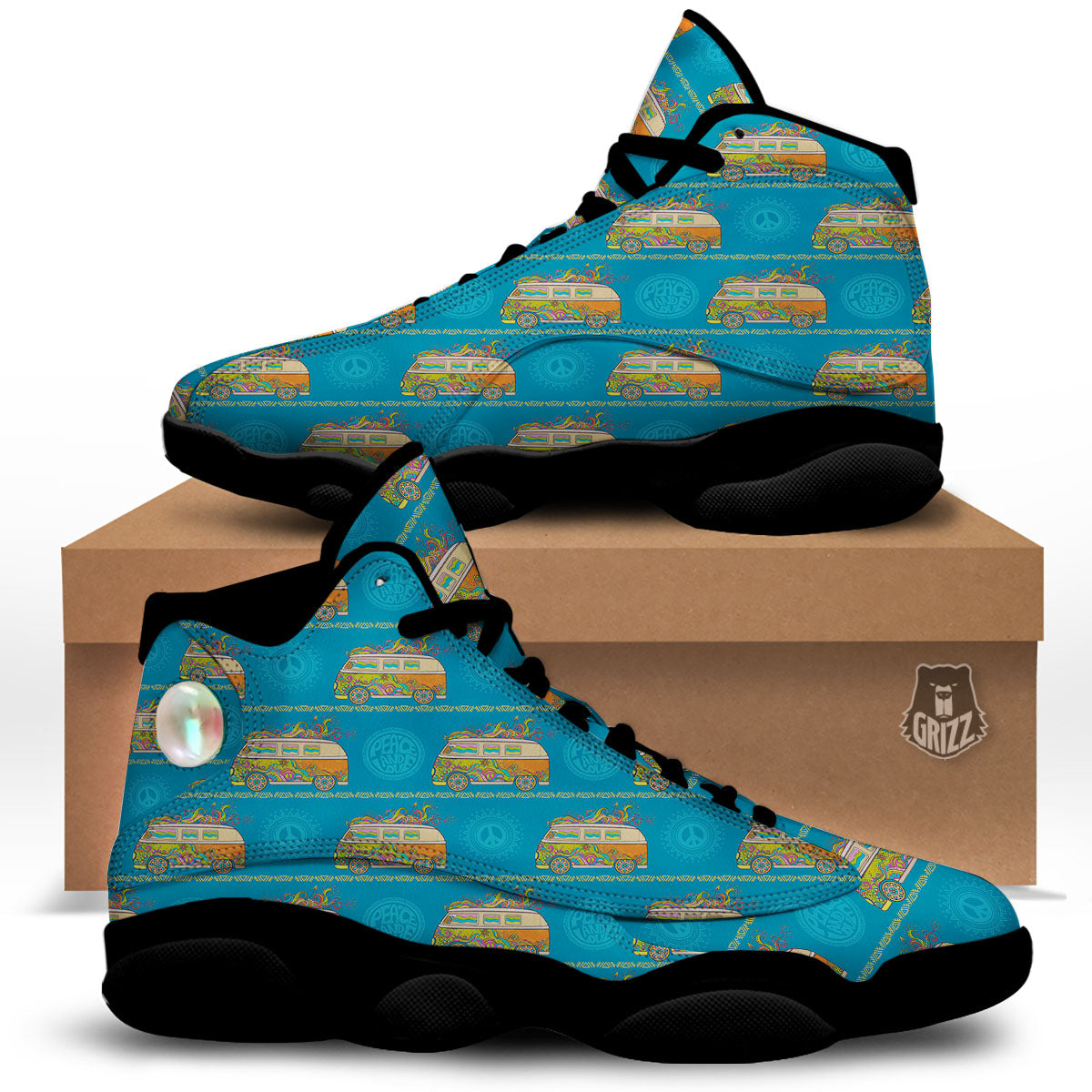Van Hippie Vintage Print Pattern Black Basketball Shoes-grizzshop