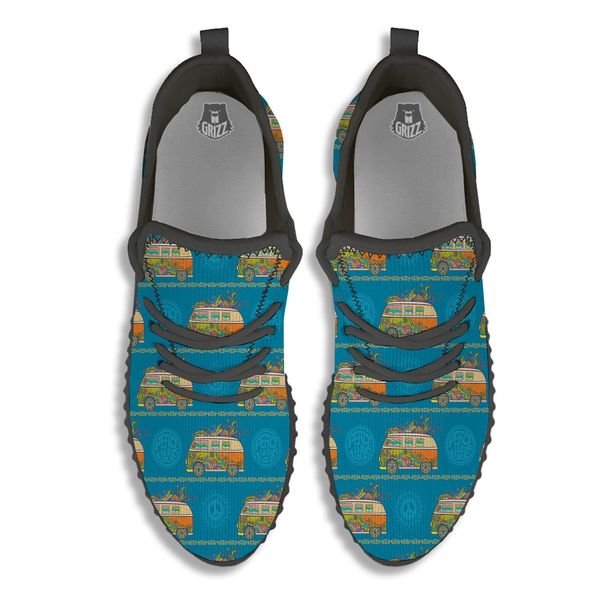Van Hippie Vintage Print Pattern Black Walking Shoes-grizzshop