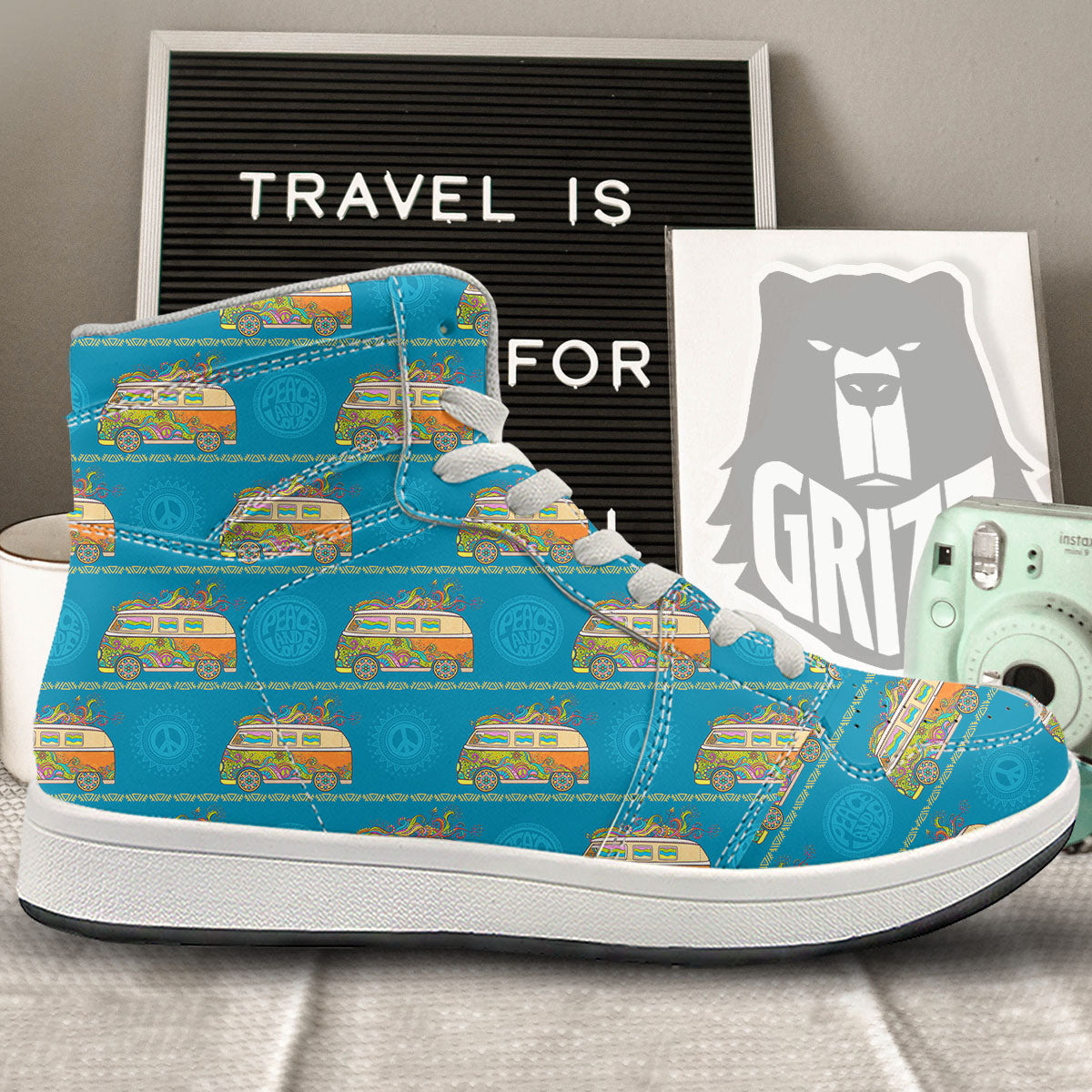 Van Hippie Vintage Print Pattern High Top Sneakers-grizzshop